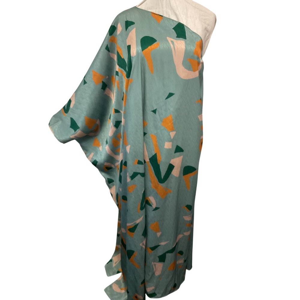 Diarrablu Asymmetrical Flowy Caftan With Abstract Design In Green & Orange